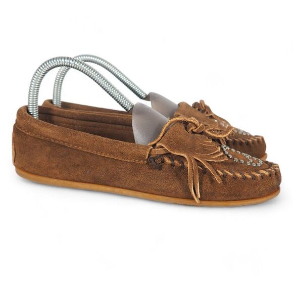 Minnetonka "Peace" Suede Slip-on Moccasins Brown Women's 7 - Picture 4 of 11